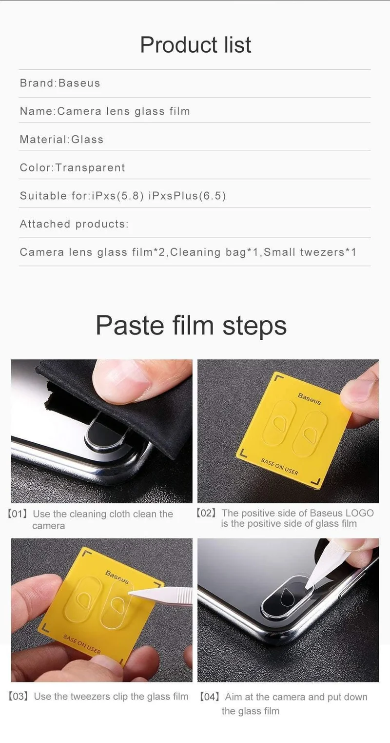 Baseus Gehärtetes Glas für das Rückkameraobjektiv des iPhone Xs Xs Max Kameraobjektiv-Schutzglasfolie für das iPhone Xs Xs Max 2018 9H Glas