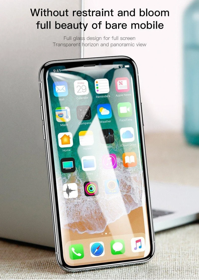 Baseus Gehärtetes Glas für iPhone X Displayschutz 4D-Oberfläche Vollflächiges Glas für iPhone X Frontfolie 0.3 mm Dünnfolie