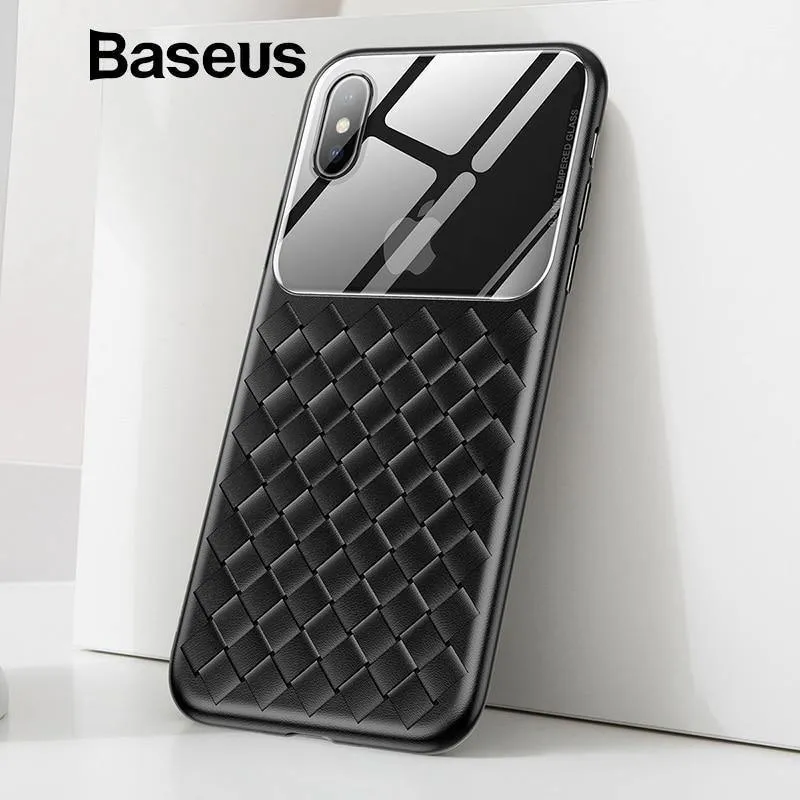 Baseus Grid Pattern Hülle für iPhone Xs Max Luxus Silikon + Hartglas Hülle für iPhone Xs Xs Max XR 2018 Telefonzubehör