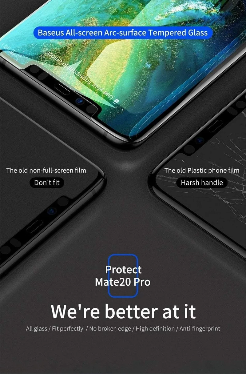 Baseus Schutzglas für Huawei Mate 20 20 Pro Displayschutz 3D-Oberfläche Volle Abdeckung aus gehärtetem Glas für Huawei Mate 20