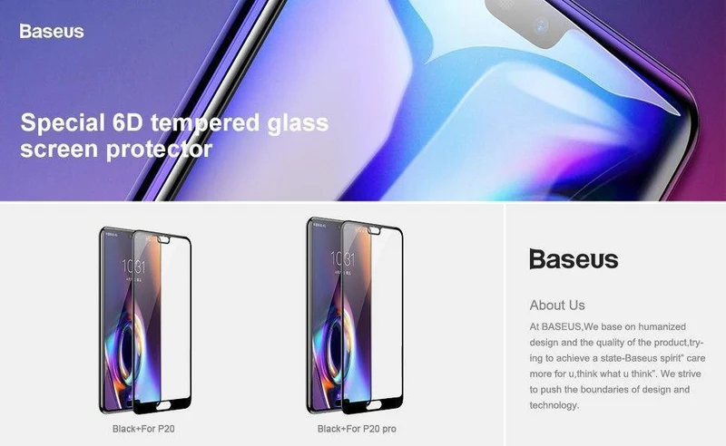Baseus 0.3 mm 3D-Oberfläche, vollständige Abdeckung, Displayschutzfolie für Huawei P20 P20 Pro, gehärtetes Glas, 9H, Schutzglas für Huawei P20