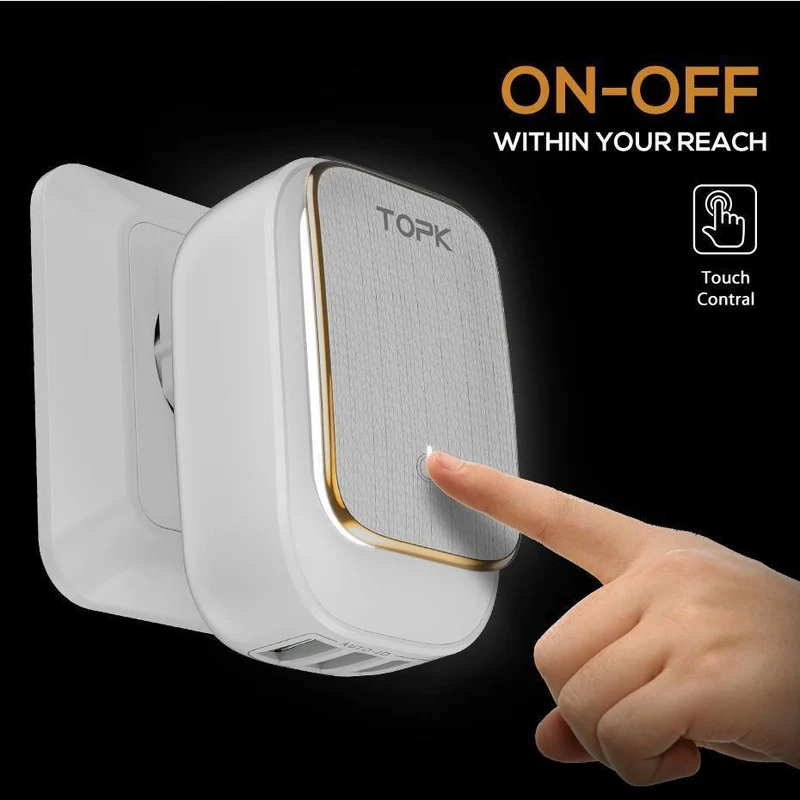 TOPK 3-Port-Handy-Ladegerät 5 V 3.4 A (Max) Reise-USB-Ladegerät für iPhone Xs Max 8 Samusung Telefon-Ladegerät LED-Lampe US EU AU UK