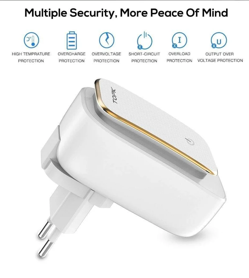 TOPK 3-Port-Handy-Ladegerät 5 V 3.4 A (Max) Reise-USB-Ladegerät für iPhone Xs Max 8 Samusung Telefon-Ladegerät LED-Lampe US EU AU UK