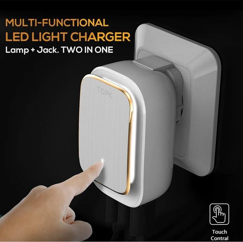 TOPK 3-Port-Handy-Ladegerät 5 V 3.4 A (Max) Reise-USB-Ladegerät für iPhone Xs Max 8 Samusung Telefon-Ladegerät LED-Lampe US EU AU UK