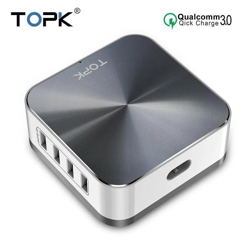 TOPK 8-Port 50W Quick Charge 3.0 USB-Ladegerät für iPhone Samsung Xiaomi Huawei EU US UK AU Stecker Desktop-Schnellladegerät für Mobiltelefone