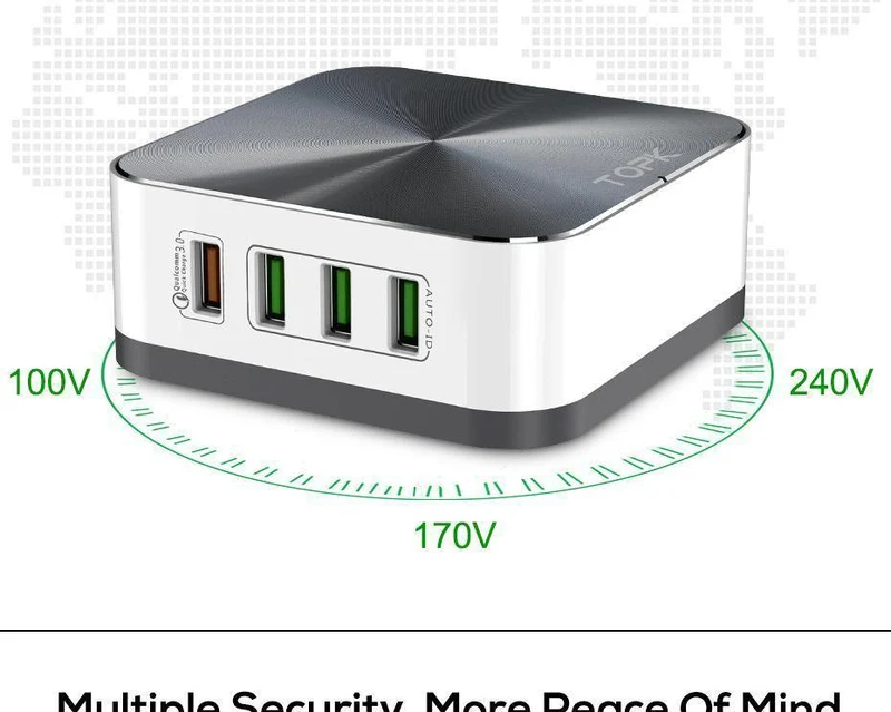 TOPK 8-Port 50W Quick Charge 3.0 USB-Ladegerät für iPhone Samsung Xiaomi Huawei EU US UK AU Stecker Desktop-Schnellladegerät für Mobiltelefone