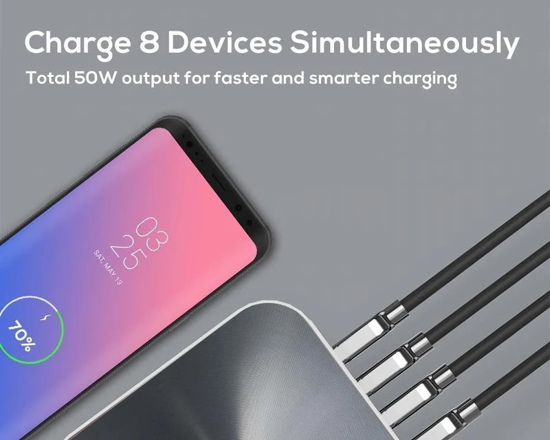 TOPK 8-Port 50W Quick Charge 3.0 USB-Ladegerät für iPhone Samsung Xiaomi Huawei EU US UK AU Stecker Desktop-Schnellladegerät für Mobiltelefone
