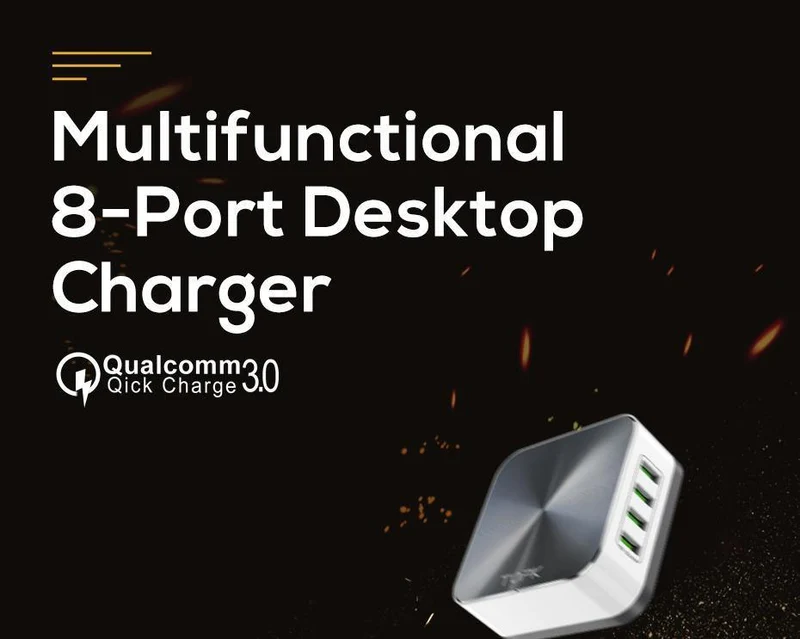 TOPK 8-Port 50W Quick Charge 3.0 USB-Ladegerät für iPhone Samsung Xiaomi Huawei EU US UK AU Stecker Desktop-Schnellladegerät für Mobiltelefone