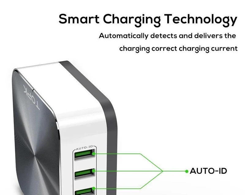 TOPK 8-Port 50W Quick Charge 3.0 USB-Ladegerät für iPhone Samsung Xiaomi Huawei EU US UK AU Stecker Desktop-Schnellladegerät für Mobiltelefone