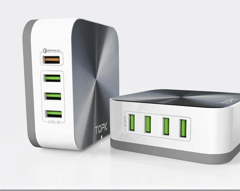 TOPK 8-Port 50W Quick Charge 3.0 USB-Ladegerät für iPhone Samsung Xiaomi Huawei EU US UK AU Stecker Desktop-Schnellladegerät für Mobiltelefone