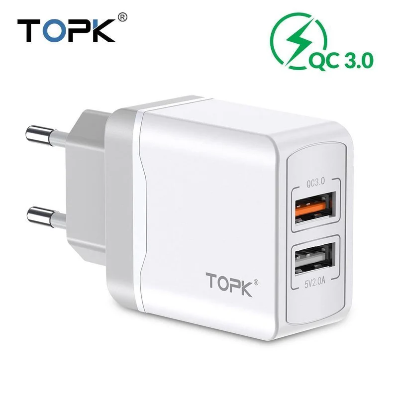 TOPK Quick Charge 3.0 18W USB-Ladegerät für iPhone Xs X 8 7 Schnellladegerät für Samsung Xiaomi Huawei Wandladegerät EU-Adapter