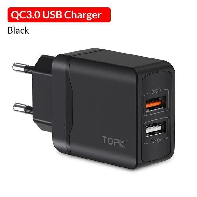 TOPK Quick Charge 3.0 18W USB-Ladegerät für iPhone Xs X 8 7 Schnellladegerät für Samsung Xiaomi Huawei Wandladegerät EU-Adapter