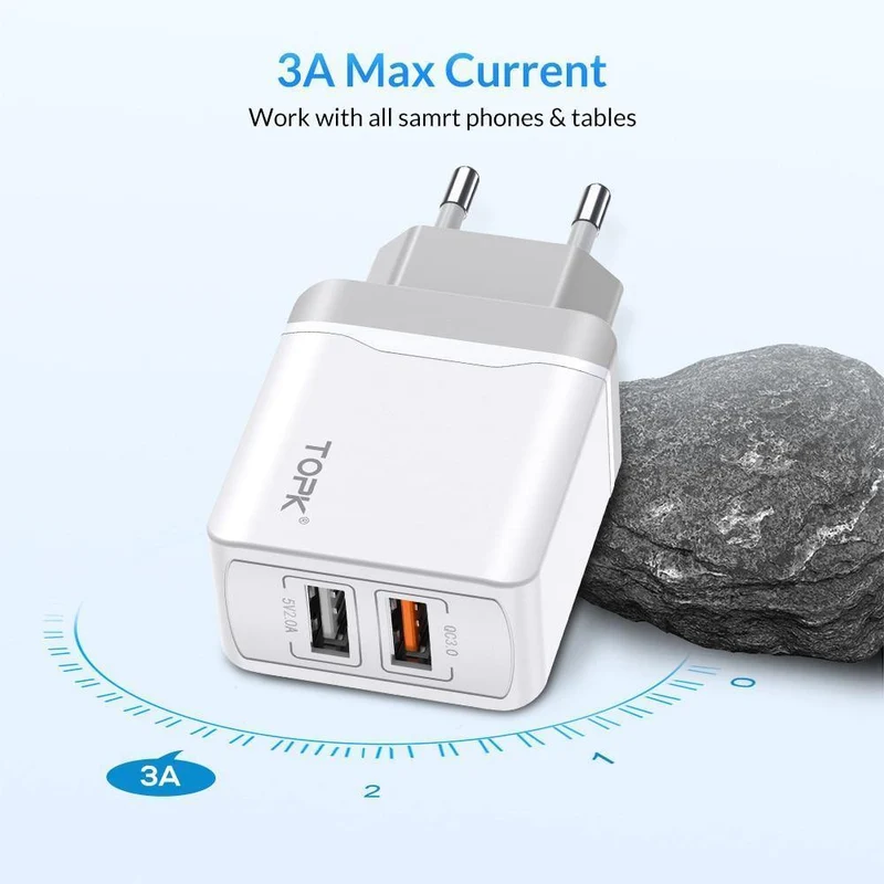 TOPK Quick Charge 3.0 18W USB-Ladegerät für iPhone Xs X 8 7 Schnellladegerät für Samsung Xiaomi Huawei Wandladegerät EU-Adapter