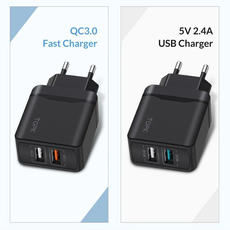 TOPK Quick Charge 3.0 18W USB-Ladegerät für iPhone Xs X 8 7 Schnellladegerät für Samsung Xiaomi Huawei Wandladegerät EU-Adapter