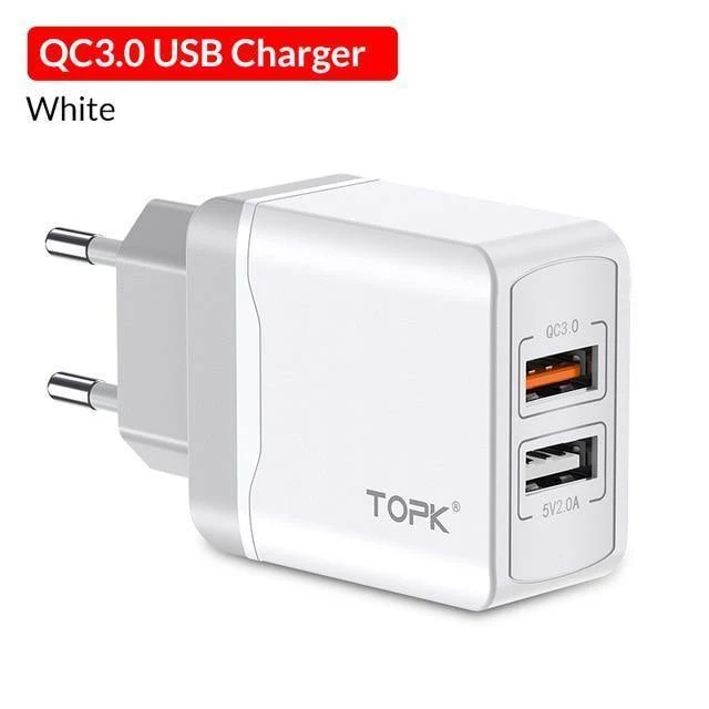 TOPK Quick Charge 3.0 18W USB-Ladegerät für iPhone Xs X 8 7 Schnellladegerät für Samsung Xiaomi Huawei Wandladegerät EU-Adapter