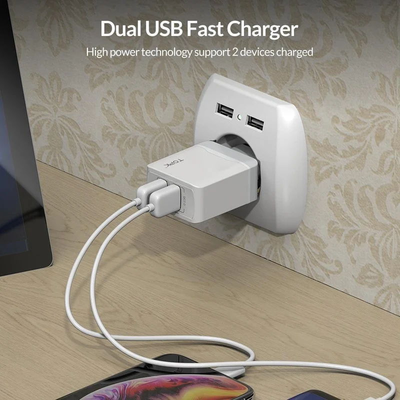 TOPK Quick Charge 3.0 18W USB-Ladegerät für iPhone Xs X 8 7 Schnellladegerät für Samsung Xiaomi Huawei Wandladegerät EU-Adapter