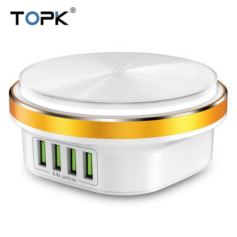 TOPK 22W Auto-ID 4-Port USB-Ladegerät Dimmbare Smart LED Schreibtischlampe Desktop-Ladegerät für iPhone Samsung Xiaomi Handy-Ladegerät