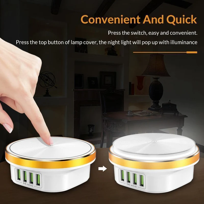 TOPK 22W Auto-ID 4-Port USB-Ladegerät Dimmbare Smart LED Schreibtischlampe Desktop-Ladegerät für iPhone Samsung Xiaomi Handy-Ladegerät