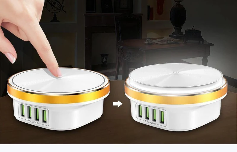 TOPK 22W Auto-ID 4-Port USB-Ladegerät Dimmbare Smart LED Schreibtischlampe Desktop-Ladegerät für iPhone Samsung Xiaomi Handy-Ladegerät