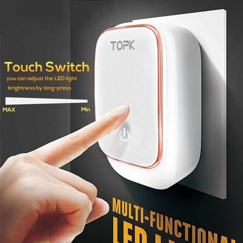 TOPK 5 V 3.4 A (max.) 3-Port-LED-Lampe USB-Ladeadapter 2-IN-1 Reisewand EU & US Auto-ID Handyladegerät für iPhone Samsung