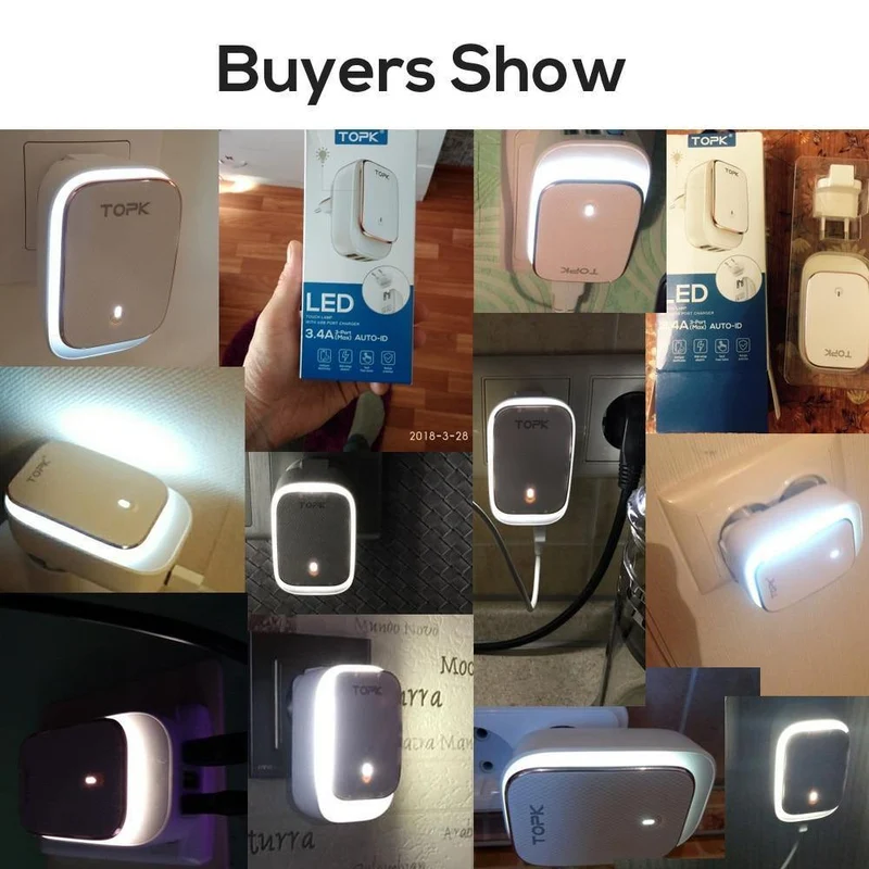 TOPK 5 V 3.4 A (max.) 3-Port-LED-Lampe USB-Ladeadapter 2-IN-1 Reisewand EU & US Auto-ID Handyladegerät für iPhone Samsung
