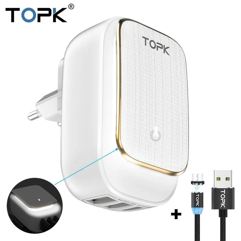 TOPK Multi-Port USB-Ladegerät LED-Lampe Auto-ID Handy-Ladegerät Tragbarer Tarvel EU & US Stecker Wandladegerät Adapter