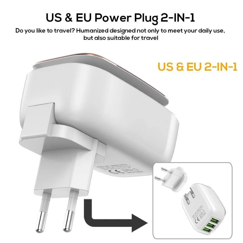 TOPK Multi-Port USB-Ladegerät LED-Lampe Auto-ID Handy-Ladegerät Tragbarer Tarvel EU & US Stecker Wandladegerät Adapter