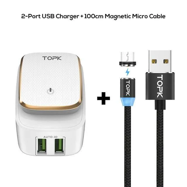 TOPK Multi-Port USB-Ladegerät LED-Lampe Auto-ID Handy-Ladegerät Tragbarer Tarvel EU & US Stecker Wandladegerät Adapter