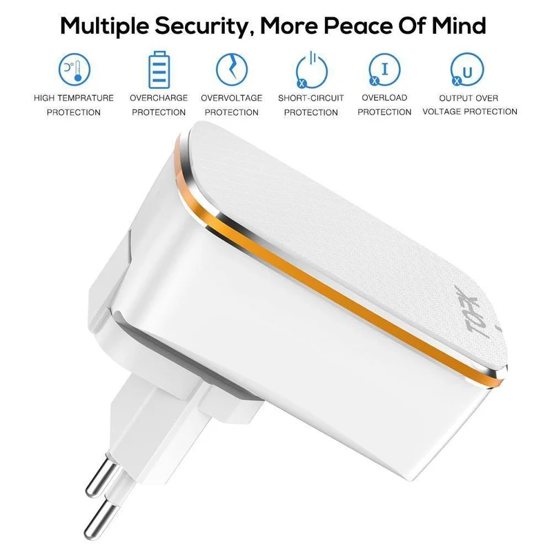 TOPK 3-Port 5V/3.4A 17W Auto-ID EU&US 2-IN-1 Reise-Wand-Handy-USB-Ladeadapter für iPhone Samsung Xiaomi Huawei