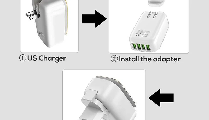 TOPK L-Power 4-Port EU/US/UK/AU Stecker 22W USB Ladegerät LED Lampe Auto-ID Reise Wandadapter Universal Handy Ladegerät