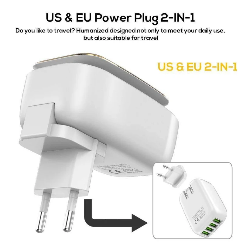 TOPK L-Power 4-Port EU/US/UK/AU Stecker 22W USB Ladegerät LED Lampe Auto-ID Reise Wandadapter Universal Handy Ladegerät