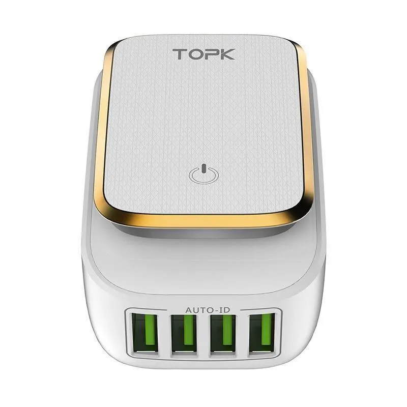 TOPK L-Power 4-Port EU/US/UK/AU Stecker 22W USB Ladegerät LED Lampe Auto-ID Reise Wandadapter Universal Handy Ladegerät