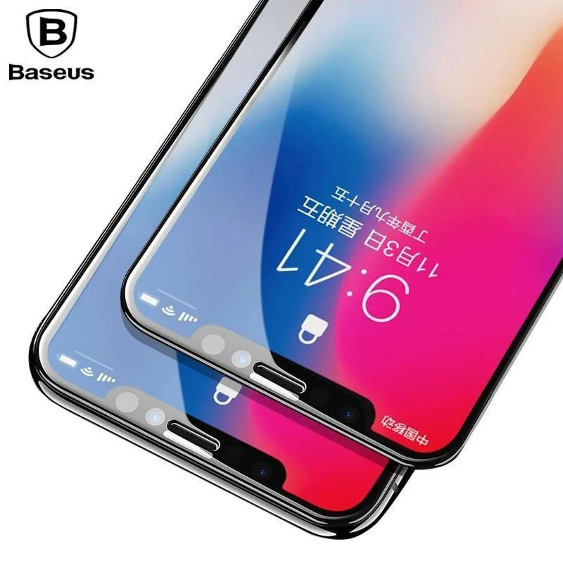 Baseus Displayschutz aus gehärtetem Glas für iPhone X 10 4D-Oberfläche, vollständige Abdeckung, Schutzglasfolie für iPhone X, gehärtetes Glas