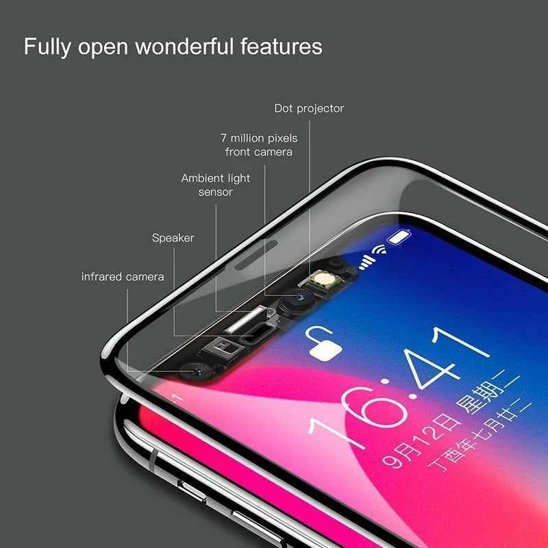 Baseus Displayschutz aus gehärtetem Glas für iPhone X 10 4D-Oberfläche, vollständige Abdeckung, Schutzglasfolie für iPhone X, gehärtetes Glas