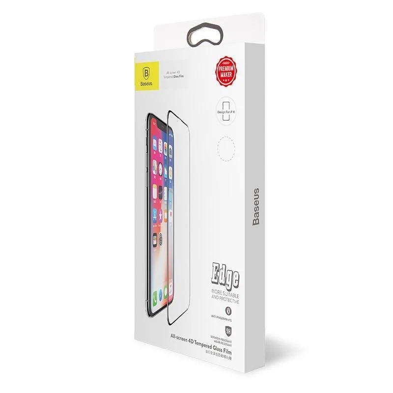 Baseus Displayschutz aus gehärtetem Glas für iPhone X 10 4D-Oberfläche, vollständige Abdeckung, Schutzglasfolie für iPhone X, gehärtetes Glas
