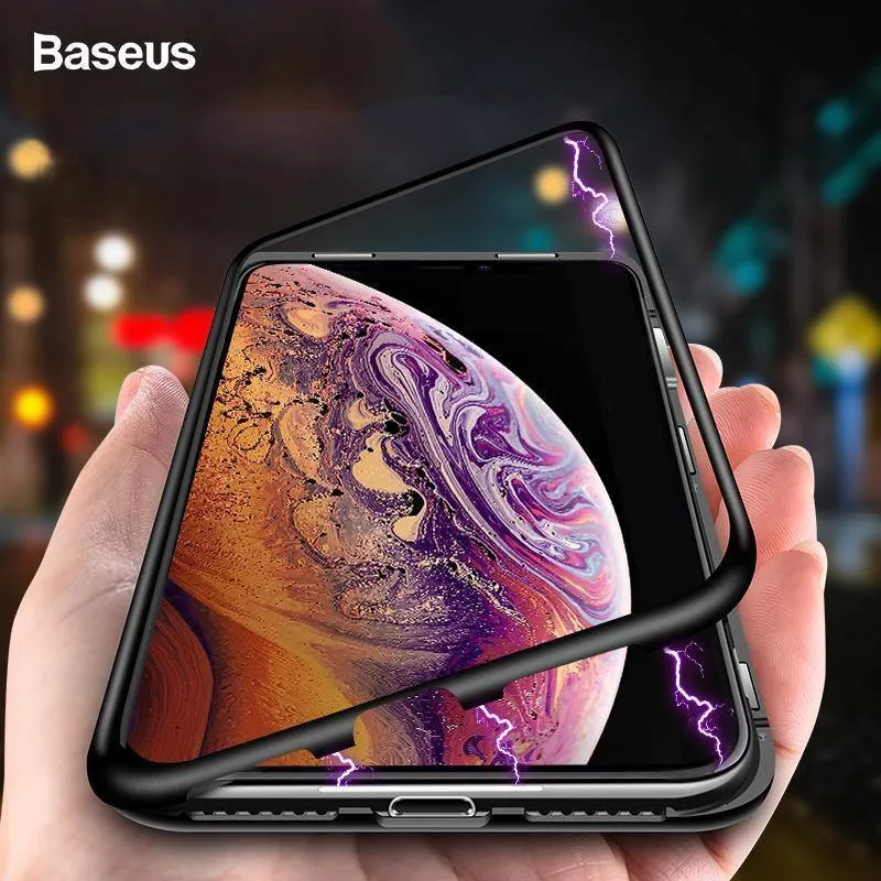 Baseus Magnetische Adsorption Telefon Fall Für iPhone XS Max Xr Coque Luxus Magnet Gehärtetem Glas Zurück Abdeckung Für iPhone Xsmax Coque
