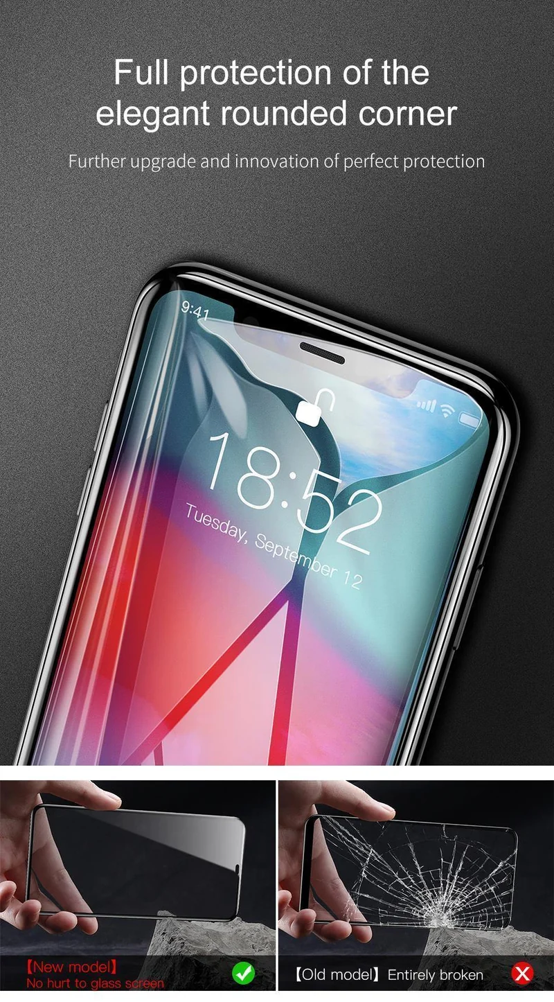 Baseus Displayschutz aus gehärtetem Glas für iPhone XS Max Xr Xsmax 0.3 mm Vollabdeckung gehärtetes Schutzglas für iPhoneXs Max