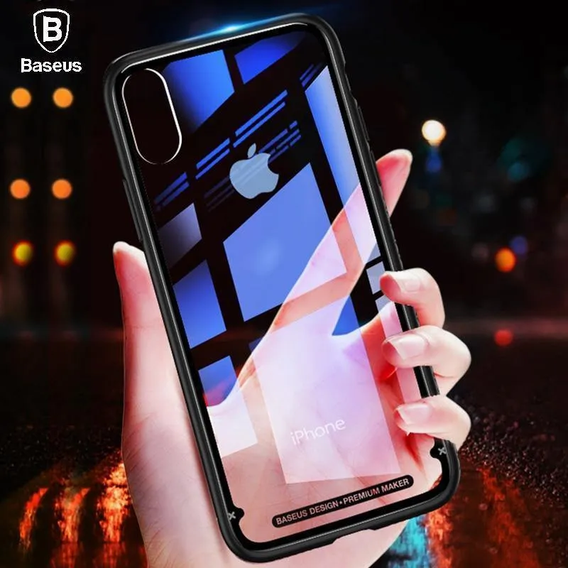 Baseus Luxus Glas Fall Für iPhone X 10 Coque Weiche TPU Transparent Glas Zurück Schutzhülle Für iPhonex i Telefon X Capinhas