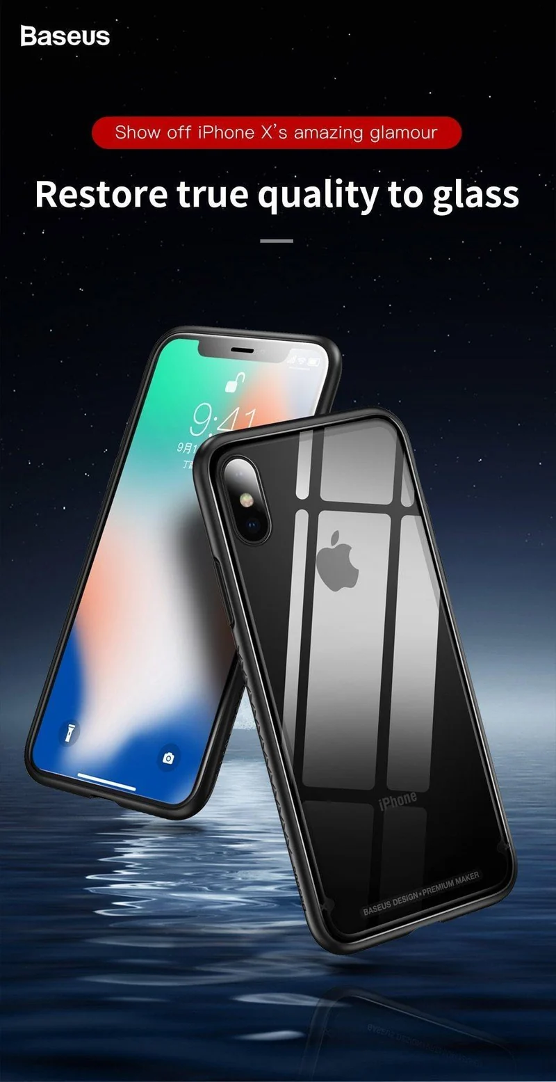 Baseus Luxus Glas Fall Für iPhone X 10 Coque Weiche TPU Transparent Glas Zurück Schutzhülle Für iPhonex i Telefon X Capinhas