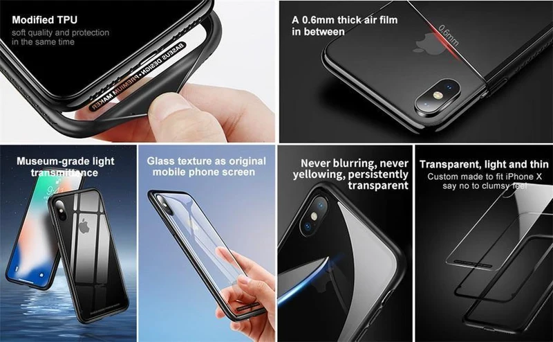 Baseus Luxus Glas Fall Für iPhone X 10 Coque Weiche TPU Transparent Glas Zurück Schutzhülle Für iPhonex i Telefon X Capinhas