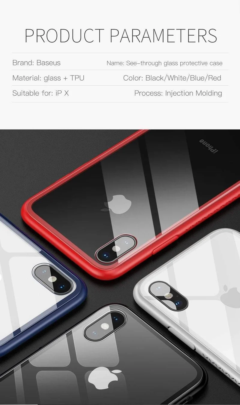 Baseus Luxus Glas Fall Für iPhone X 10 Coque Weiche TPU Transparent Glas Zurück Schutzhülle Für iPhonex i Telefon X Capinhas