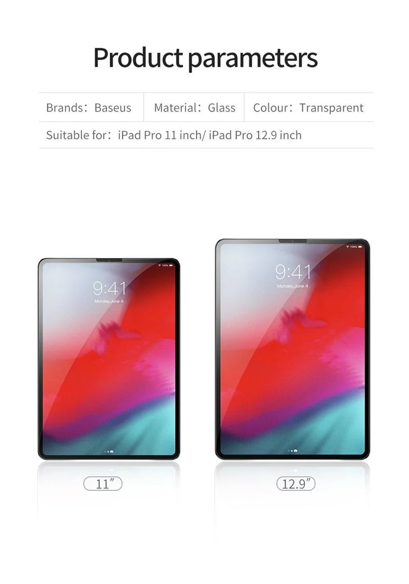 Baseus Displayschutzfolie für iPad Pro 11 12.9 Zoll, gehärtetes Glas, Schutzfolie für Apple iPad 2018, neues Tablet, gehärtetes Glas