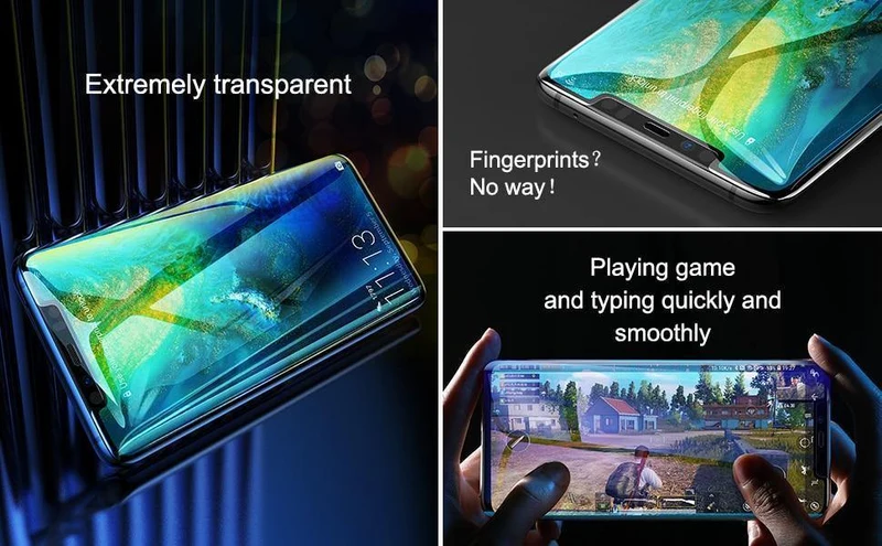 Baseus 0.3 mm Displayschutz aus gehärtetem Glas für Huawei Mate 20 Pro, vollständige Abdeckung, gebogene Hartglasfolie für Huawei Mate20