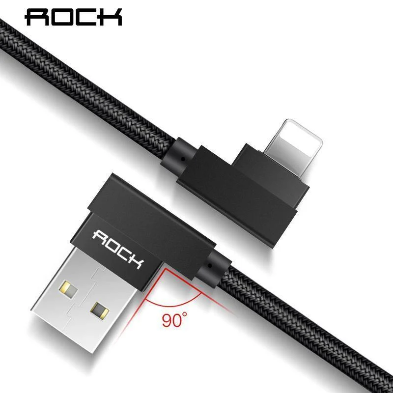 ROCK Handy-USB-Kabel für iPhone X 8 7 6 5 Plus 90 Grad rechtwinklig 2.1A Schnellladegerät Sync-Kabel für iPad 2 3 4 Air Pro