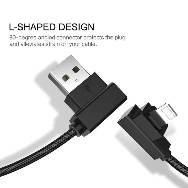 ROCK Handy-USB-Kabel für iPhone X 8 7 6 5 Plus 90 Grad rechtwinklig 2.1A Schnellladegerät Sync-Kabel für iPad 2 3 4 Air Pro