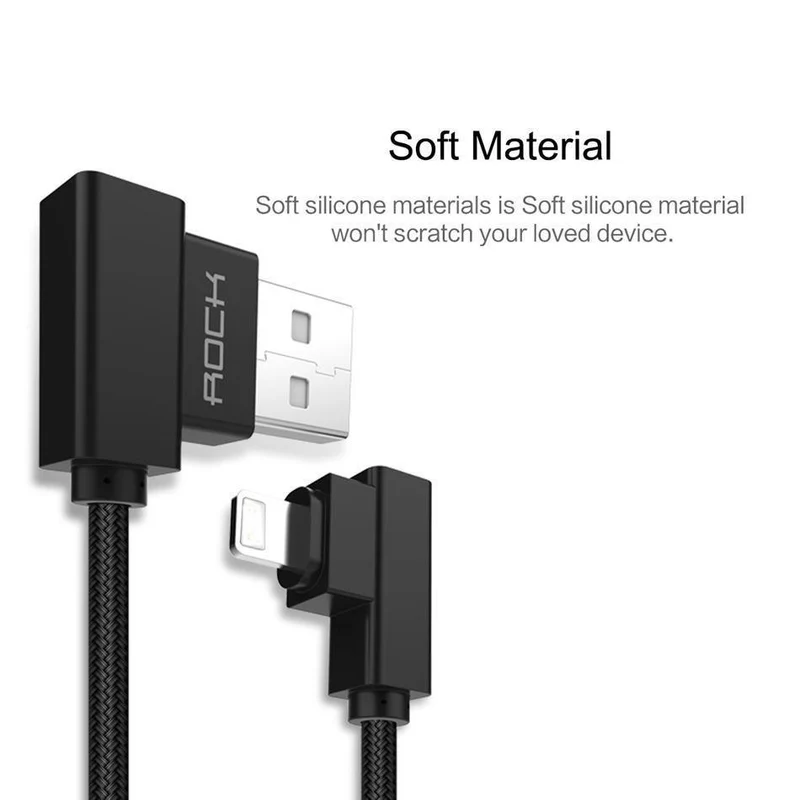ROCK Handy-USB-Kabel für iPhone X 8 7 6 5 Plus 90 Grad rechtwinklig 2.1A Schnellladegerät Sync-Kabel für iPad 2 3 4 Air Pro
