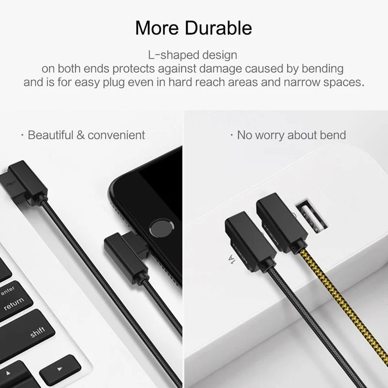 ROCK Handy-USB-Kabel für iPhone X 8 7 6 5 Plus 90 Grad rechtwinklig 2.1A Schnellladegerät Sync-Kabel für iPad 2 3 4 Air Pro