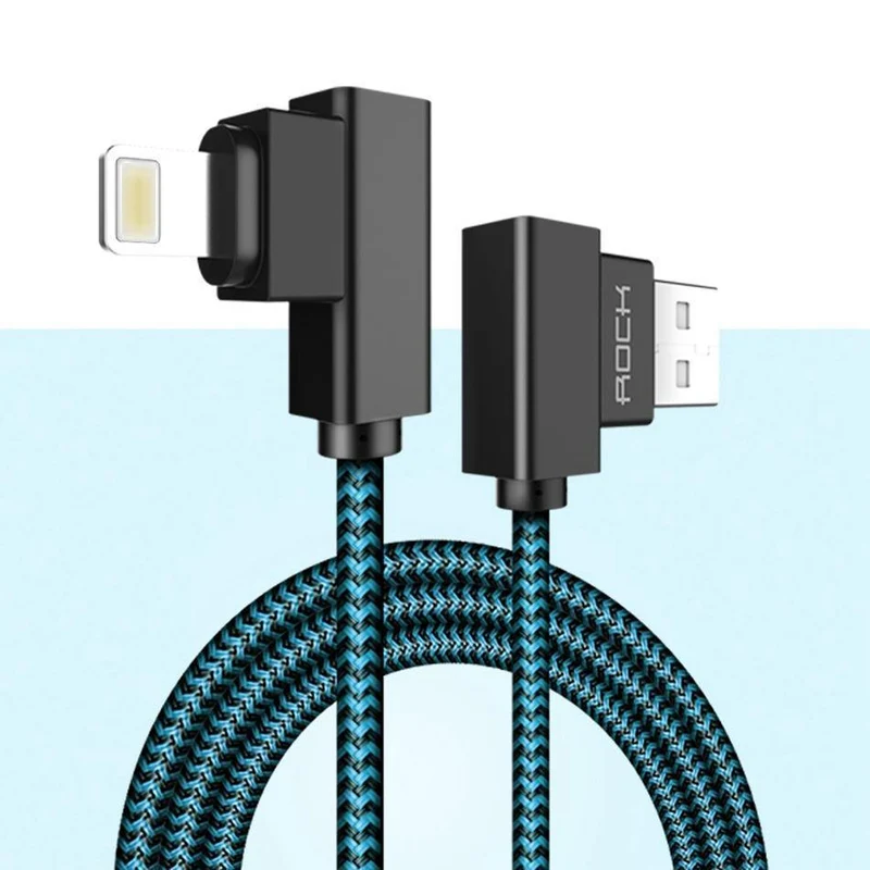 ROCK Handy-USB-Kabel für iPhone X 8 7 6 5 Plus 90 Grad rechtwinklig 2.1A Schnellladegerät Sync-Kabel für iPad 2 3 4 Air Pro