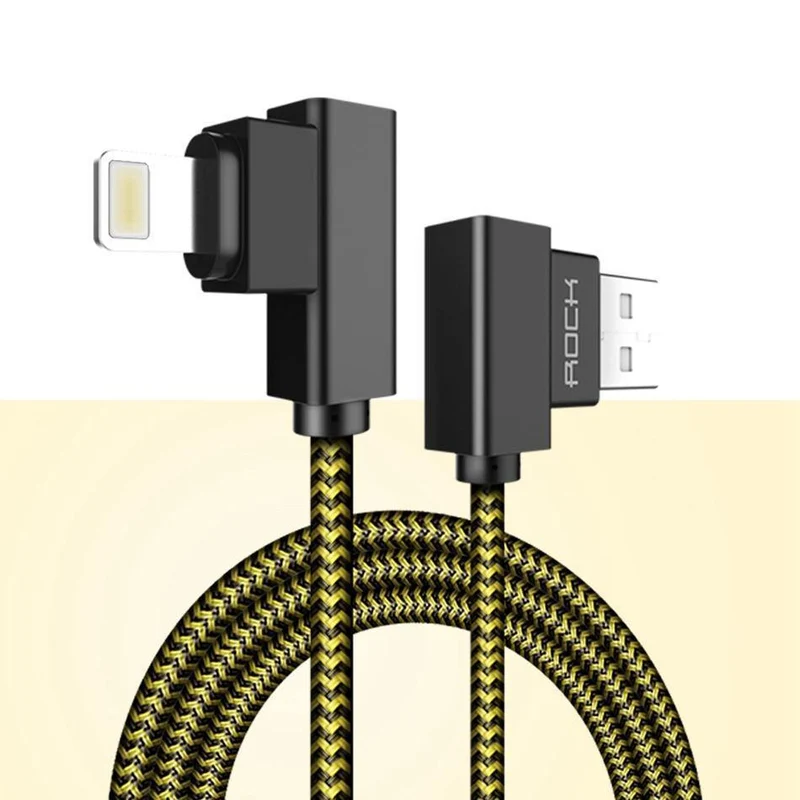 ROCK Handy-USB-Kabel für iPhone X 8 7 6 5 Plus 90 Grad rechtwinklig 2.1A Schnellladegerät Sync-Kabel für iPad 2 3 4 Air Pro