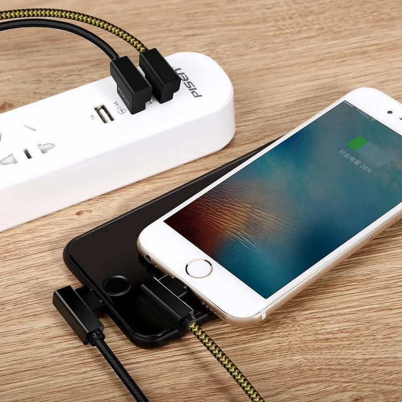 ROCK Handy-USB-Kabel für iPhone X 8 7 6 5 Plus 90 Grad rechtwinklig 2.1A Schnellladegerät Sync-Kabel für iPad 2 3 4 Air Pro